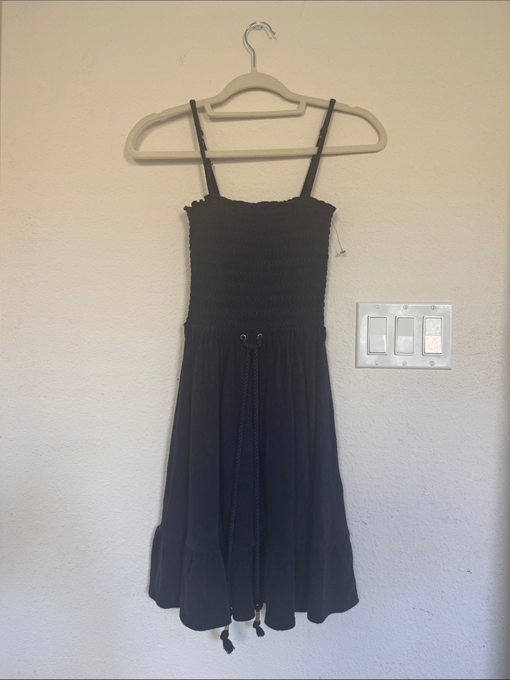 Juicy Couture Navy Blue Smocked Midi Dress with Tassel Drawstring
